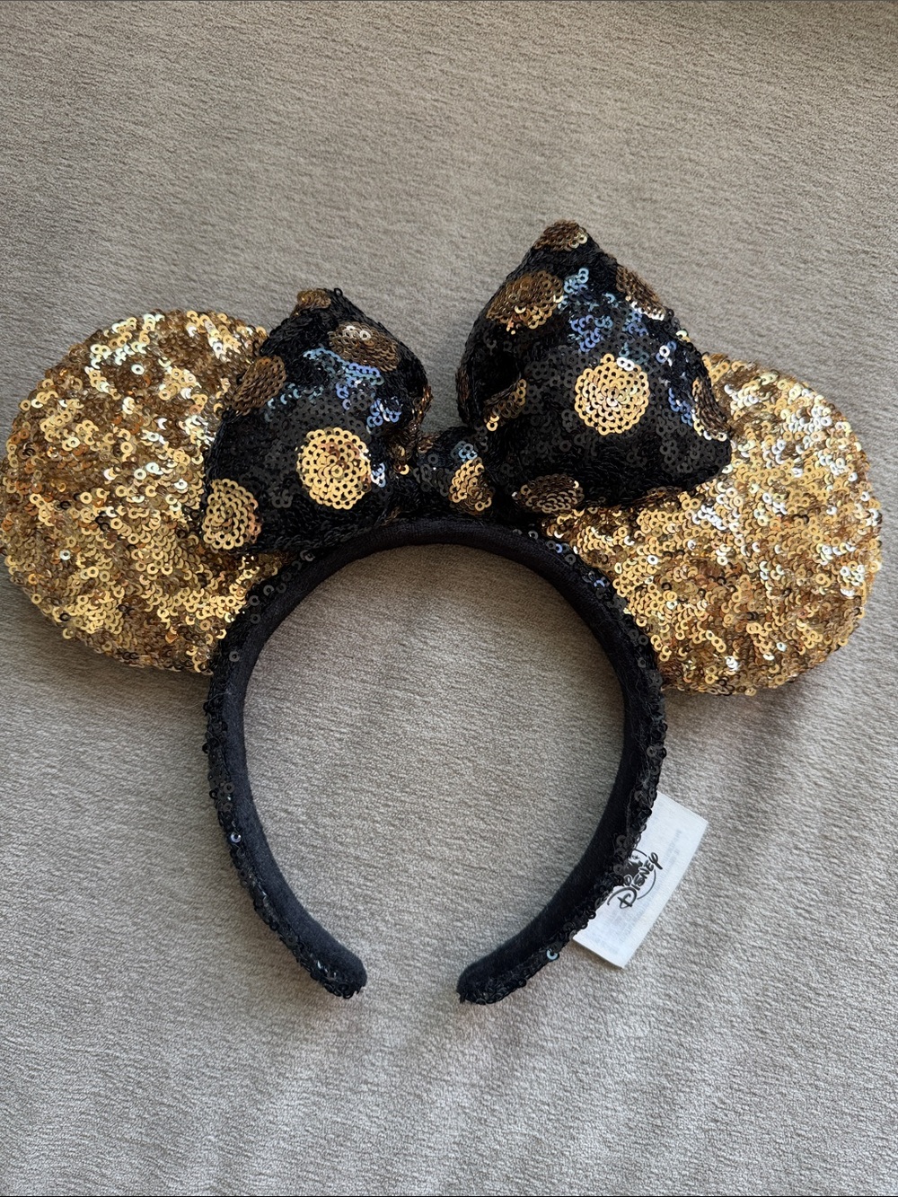 DISNEY Black and Gold Sequin Minnie Ears Headband - OSFM